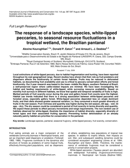 The Response of a Landscape Species, White-Lipped Peccaries, to Seasonal Resource Fluctuations in a Tropical Wetland, the Brazilian Pantanal