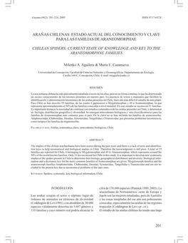 Arañas Chilenas: Estado Actual Del Conocimiento Y Clave Para Las Familias De Araneomorphae
