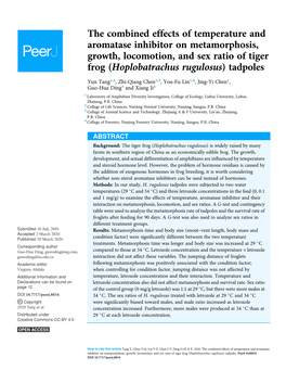 The Combined Effects of Temperature and Aromatase Inhibitor on Metamorphosis, Growth, Locomotion, and Sex Ratio of Tiger Frog (Hoplobatrachus Rugulosus) Tadpoles