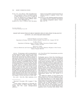 Roost Site Selection of Great Horned Owls in Relation to Black Fly Activity: an Anti-Parasite Behavior?1