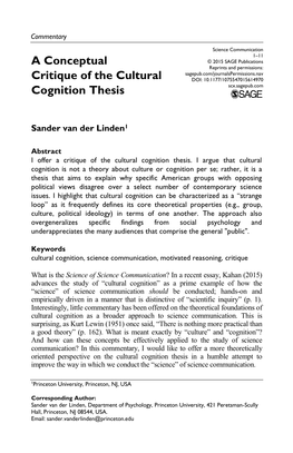 A Conceptual Critique of the Cultural Cognition Thesis