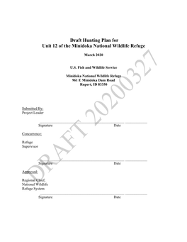 Draft Hunting Plan for Unit 12 of the Minidoka National Wildlife Refuge