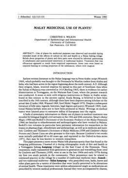 Malay Medicinal Use of Plantsi