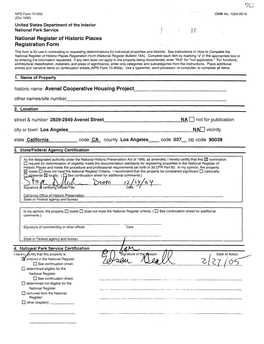 National Register of Historic Places Registration Form This Form Is for Use in Nominating Or Requesting Determinations for Individual Properties and Districts