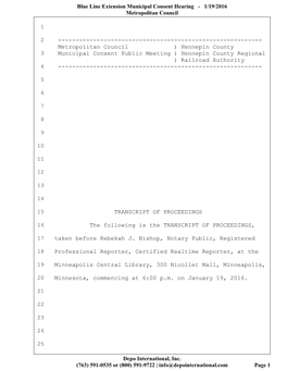 Blue Line Extension Municipal Consent Hearing January 19, 2016