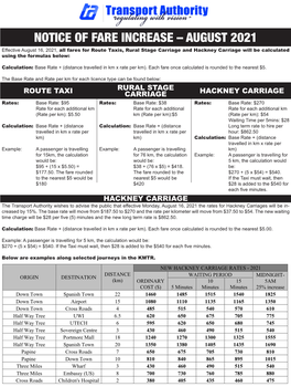 Notice of Fare Increase