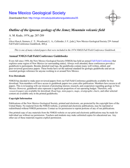 Outline of the Igneous Geology of the Jemez Mountain Volcanic Field A