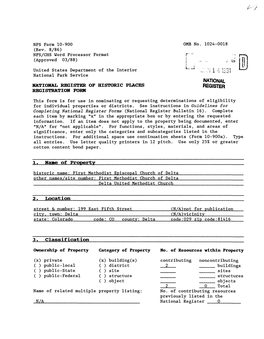 NATIONAL REGISTER 1. Name of Property 3. Classification