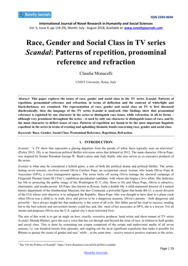 Race, Gender and Social Class in TV Series Scandal: Patterns of Repetition, Pronominal Reference and Refraction