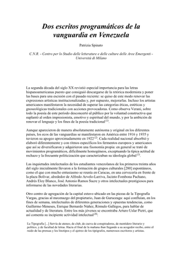 Dos Escritos Programáticos De La Vanguardia En Venezuela