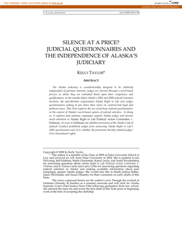 Judicial Questionnaires and the Independence of Alaska's Judiciary