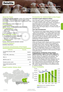 Agro-Industrial Complex Business Plan for the Organization of a Genetic Selection Center in Almaty Region