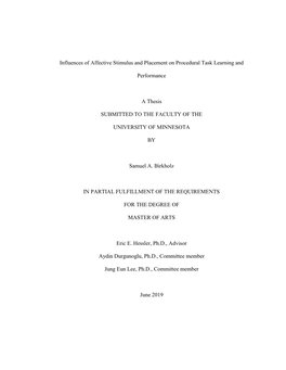 Influences of Affective Stimulus and Placement on Procedural Task Learning And