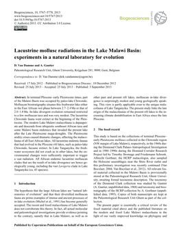 Lacustrine Mollusc Radiations in the Lake Malawi Basin