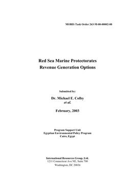 Red Sea Marine Protectorates Revenue Generation Options