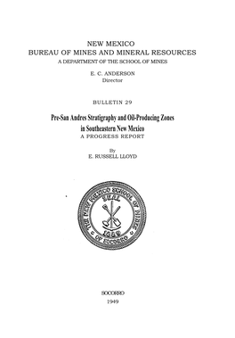 Pre-San Andres Stratigraphy and Oil-Producing Zones in Southeastern New Mexico a PROGRESS REPORT