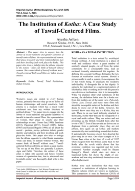 The Institution of Kotha: a Case Study of Tawaif-Centered Films