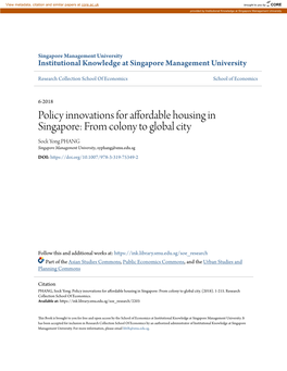 Policy Innovations for Affordable Housing in Singapore