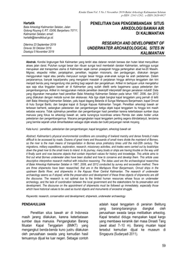 Penelitian Dan Pengembangan Situs Arkeologi Bawah Air Di Kalimantan-Hartatik (59-72) Doi:10.24832/Ke.V5i1.46
