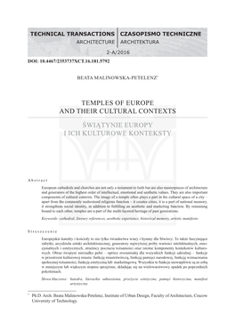 Temples of Europe and Their Cultural Contexts Świątynie Europy I Ich Kulturowe Konteksty