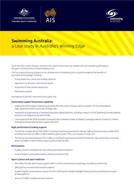 Swimming Australia: a Case Study in Australia’S Winning Edge