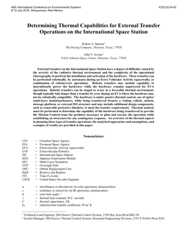 Determining Thermal Capabilities for External Transfer Operations on the International Space Station