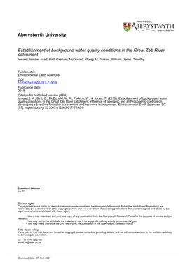 Establishment of Background Water Quality Conditions in The