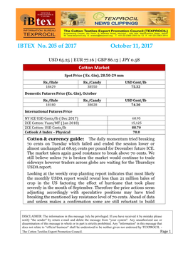 IBTEX No. 205 of 2017 October 11, 2017