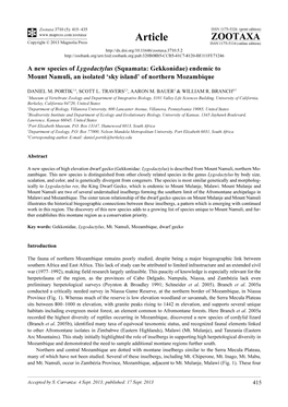 A New Species of Lygodactylus (Squamata: Gekkonidae) Endemic to Mount Namuli, an Isolated ‘Sky Island’ of Northern Mozambique