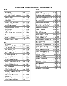 Walker-Grant Middle School Summer School Routes 2018