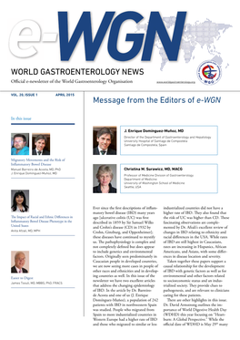 WORLD GASTROENTEROLOGY NEWS Editorial Message from The