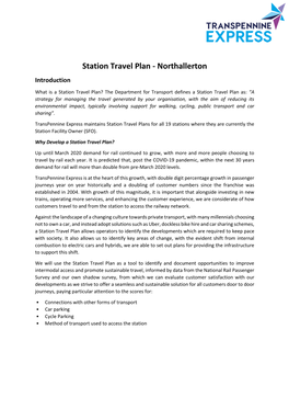 Station Travel Plan - Northallerton Introduction