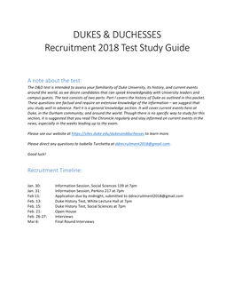 DUKES & DUCHESSES Recruitment 2018 Test Study Guide