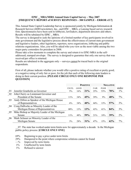 MRA/MIRS Annual State Capitol Survey – May 2007 [FREQUENCY REPORT of SURVEY RESPONSES – 300 SAMPLE – ERROR ±5.7]