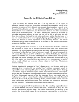 Report for the Hellenic Council Grant