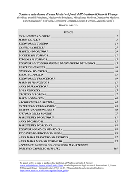 Scritture Delle Donne Di Casa Medici Nei Fondi Dell'archivio Di Stato Di