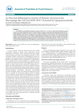 In Vitro Anti-Inflammatory Activity of Russula Virescens In