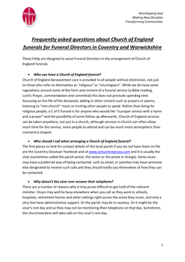 Frequently Asked Questions About Church of England Funerals for Funeral Directors in Coventry and Warwickshire