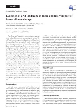 Evolution of Arid Landscape in India and Likely Impact of Future Climate Change