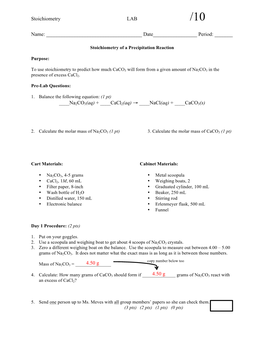 Stoichiometry LAB Name