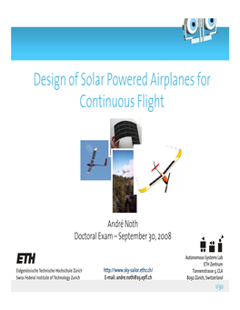 Design of Solar Powered Airplanes for Continuous Flight