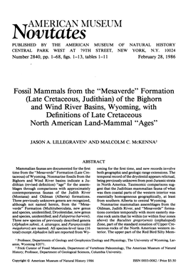 Definitions of Late Cretaceous North American Land-Mammal 