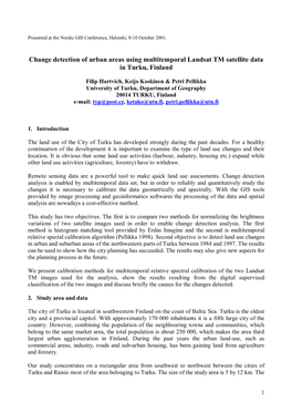 Change Detection of Urban Areas Using Multitemporal Landsat TM Satellite Data in Turku, Finland