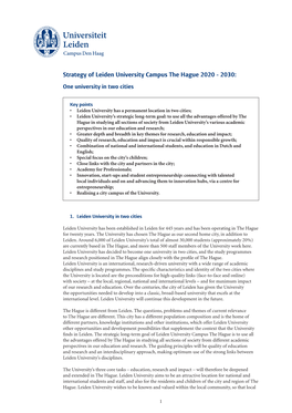Strategy of Leiden University Campus the Hague 2020 - 2030