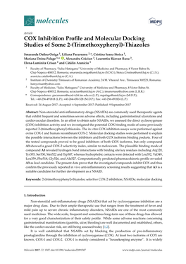 COX Inhibition Profile and Molecular Docking Studies of Some 2