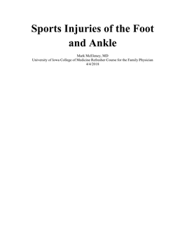 Sports Injuries of the Foot and Ankle