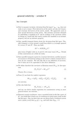 General Relativity – October 9 Key Concepts