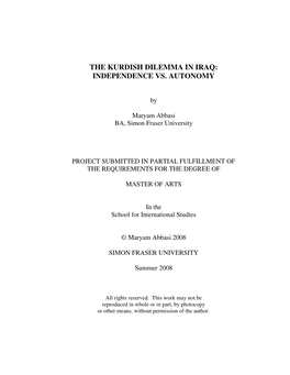 The Kurdish Dilemma in Iraq: Independence Vs