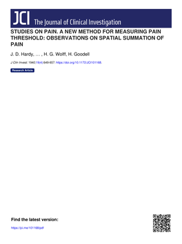 Studies on Pain. a New Method for Measuring Pain Threshold: Observations on Spatial Summation of Pain