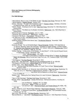 Early Jazz History and Criticism Bibliography John Szwed